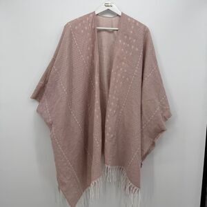Gentle Fawn Pink Pattern Soft Fringe Poncho Shawl Overlay Size M/L